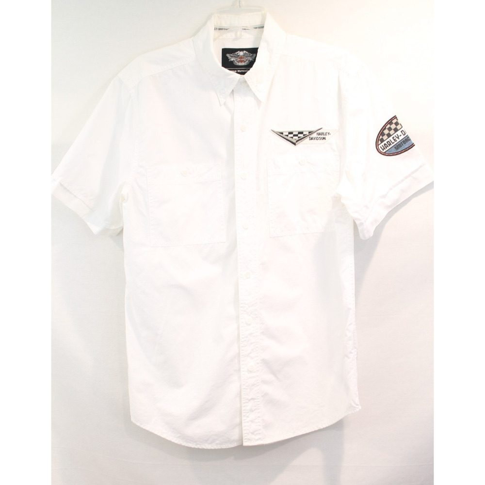 Harley-Davidson Genuine Motor Clothes Shirt Men size M White Embroidered Patches